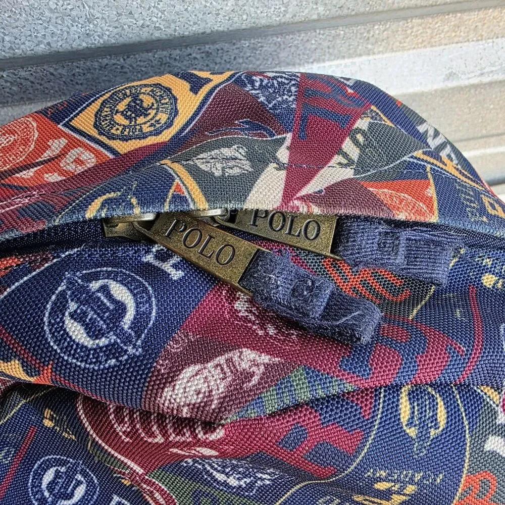 Polo Ralph Lauren Multi Print Backpack Yellow Gold Rider Pennants Classic Preppy